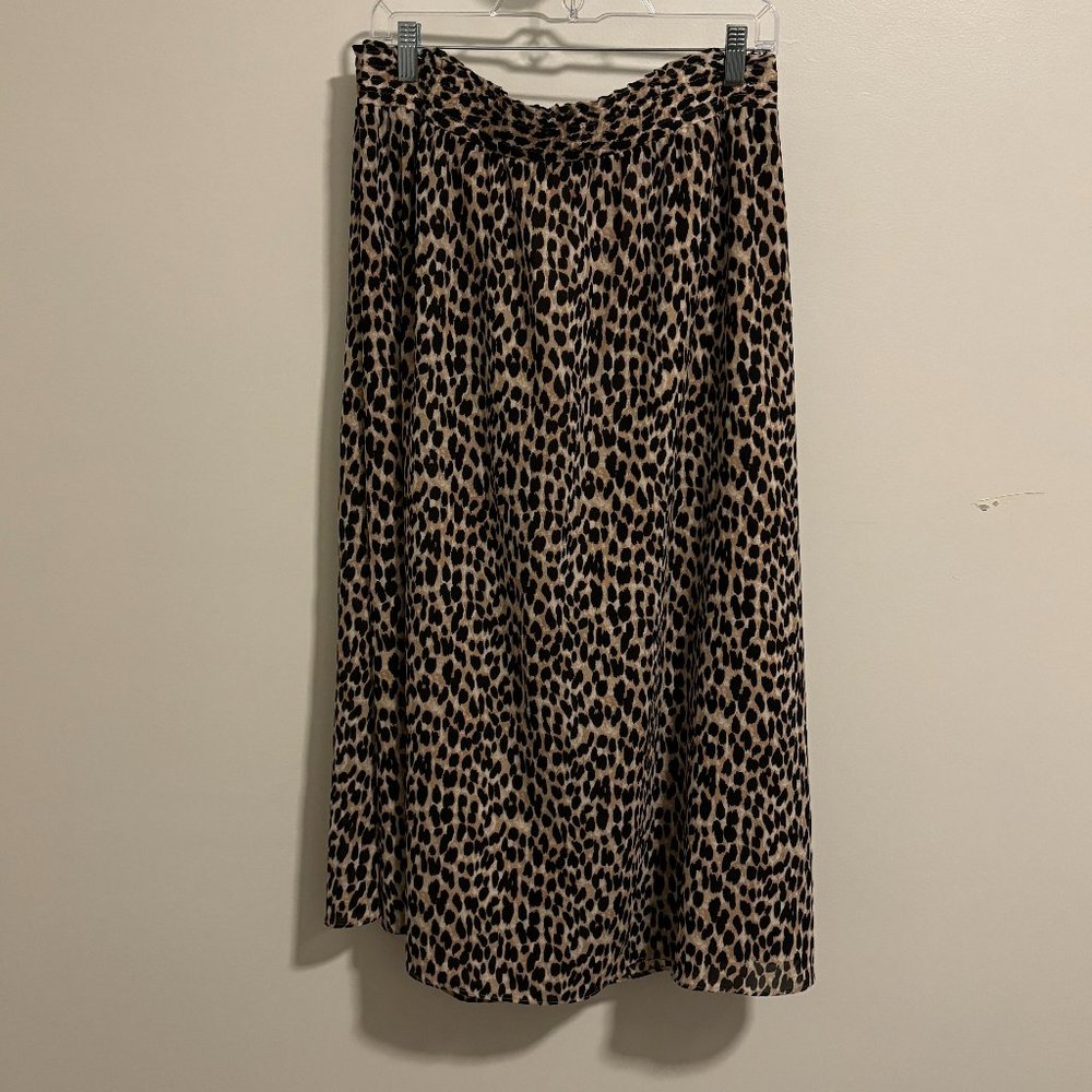 LOFT Tan and Black Midi A-Line Skirt